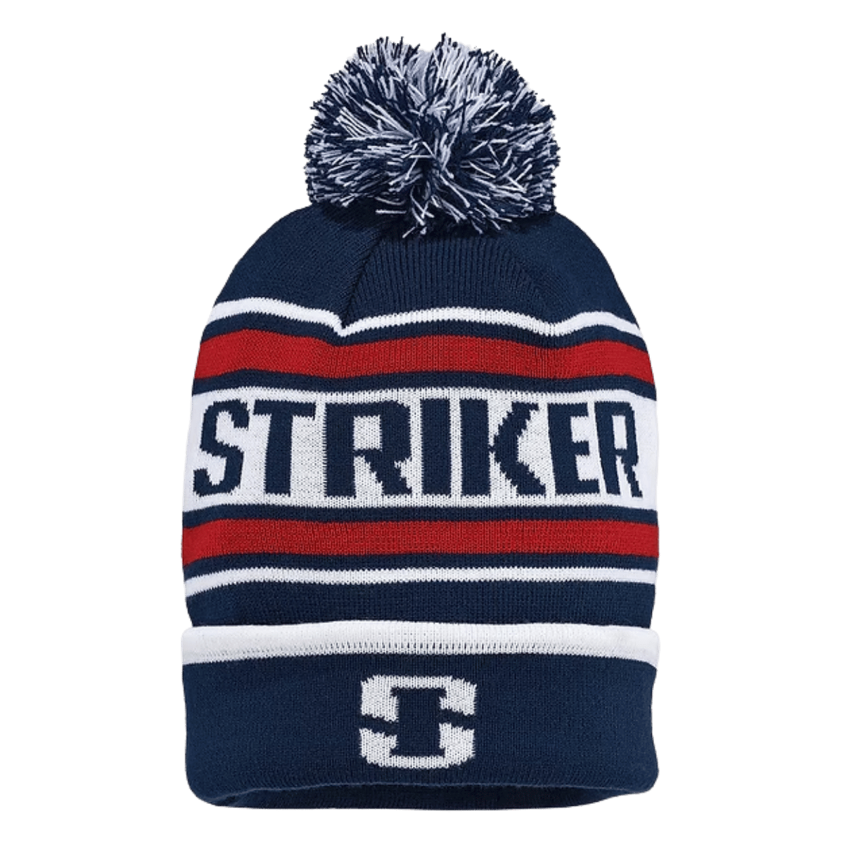 STRIKER BRANDS RETRO POM BEANIE  - NAVY_FRONT ANGLE