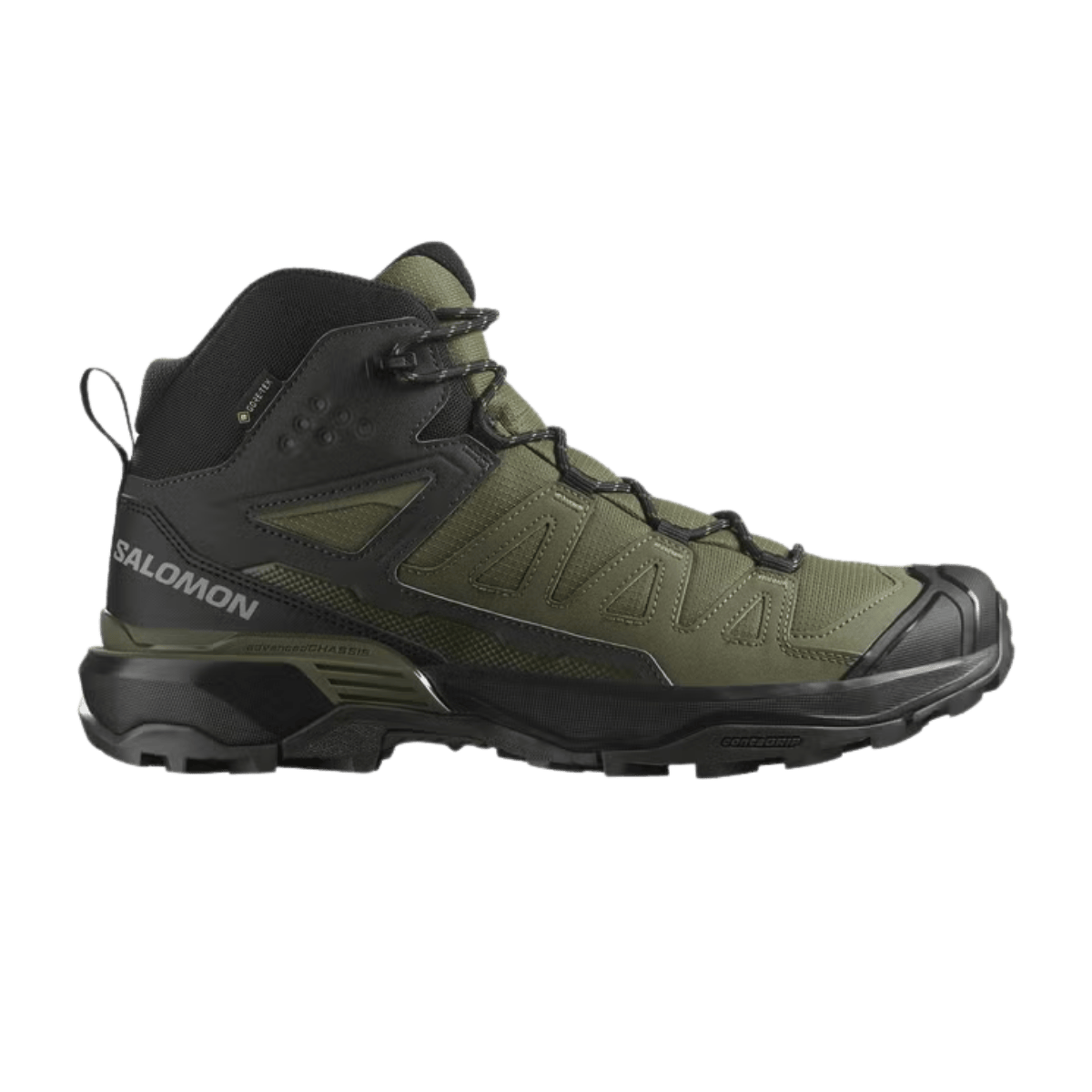 SALOMON X ULTRA 360 MID GORE-TEX HIKING - OLIVE/NIGHT BLACK - SIDE VIEW