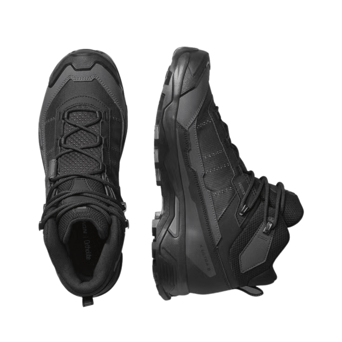 SALOMON MEN'S X ULTRA 5 MID GORE-TEX HIKING BOOT - BLACK ASPHALT - TOP AND SIDE VIEW