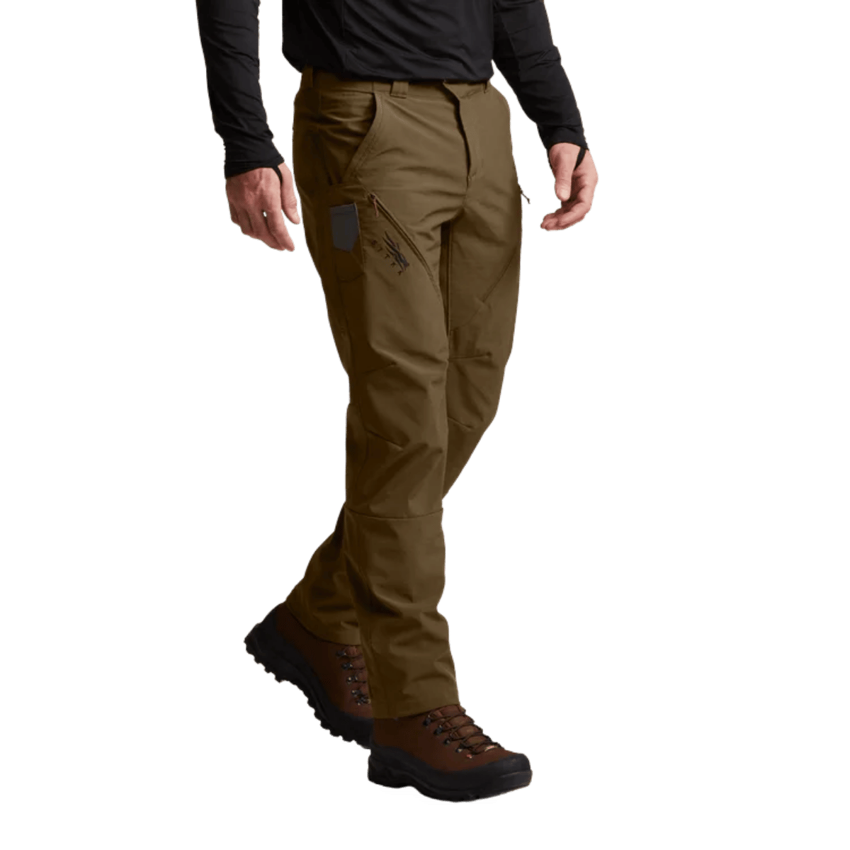 SITKA EQUINOX GUARD PANT - COYOTE_1 - SIDE FRONT VIEW (ON MODEL)