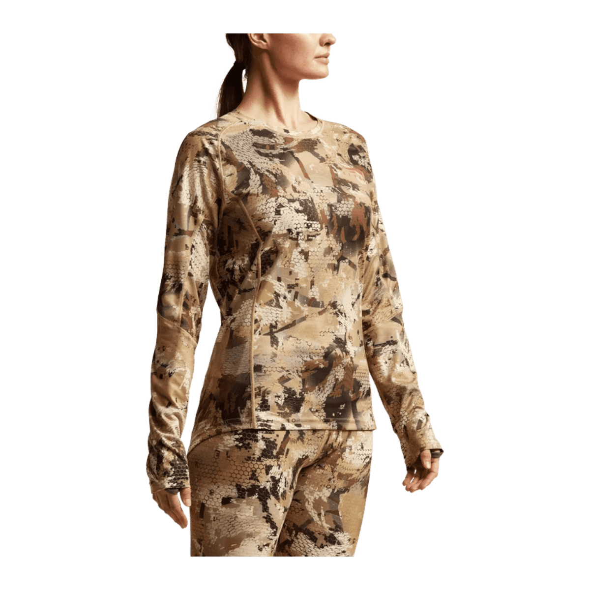 SITKA WOMEN'S CORE LIGHTWEIGHT CREW LONG SLEEVE OPTIFADE WATERFOWL MARSH SIDE VIEW