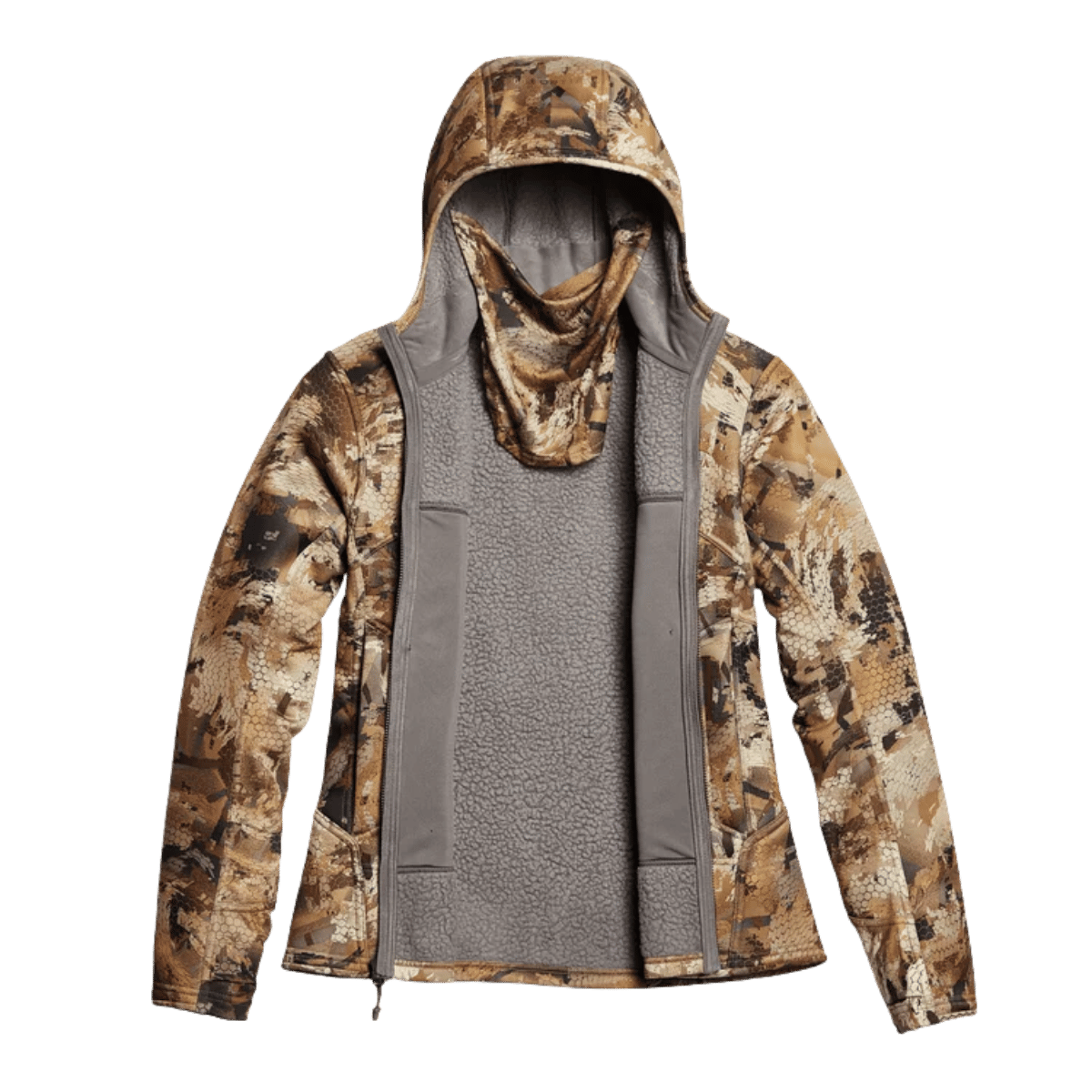 SITKA WOMEN'S TRAVERSE HOODIE - WATERFOWL MARSH_2 - INSIDE/OPEN VIEW 
