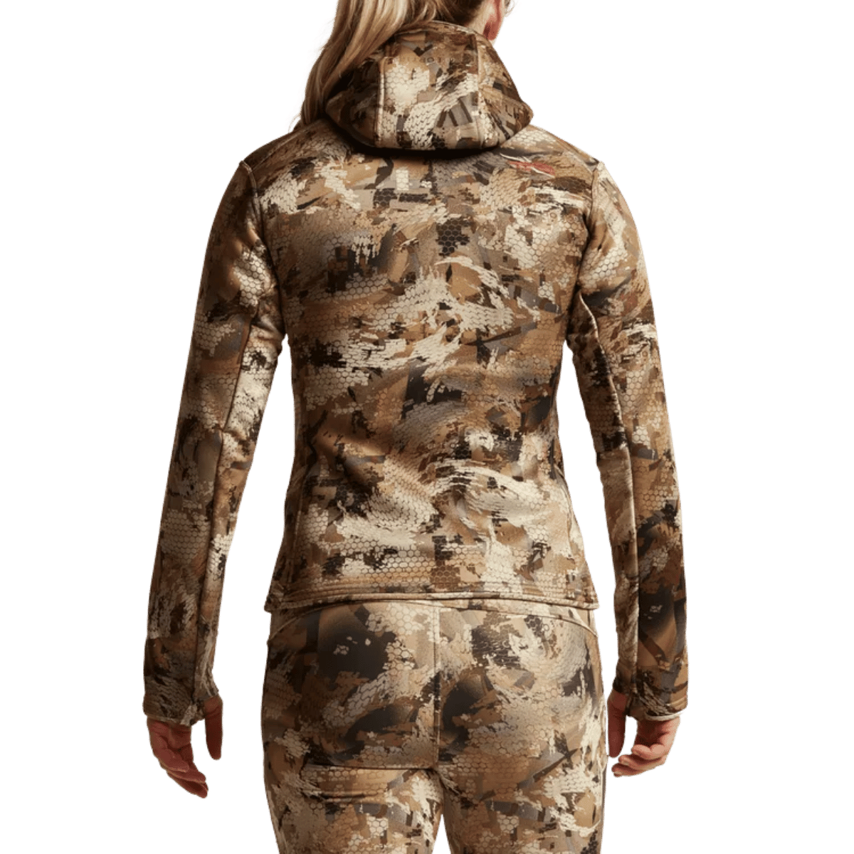 SITKA WOMEN'S TRAVERSE HOODIE - WATERFOWL MARSH - BACK VIEW (ON MODEL)