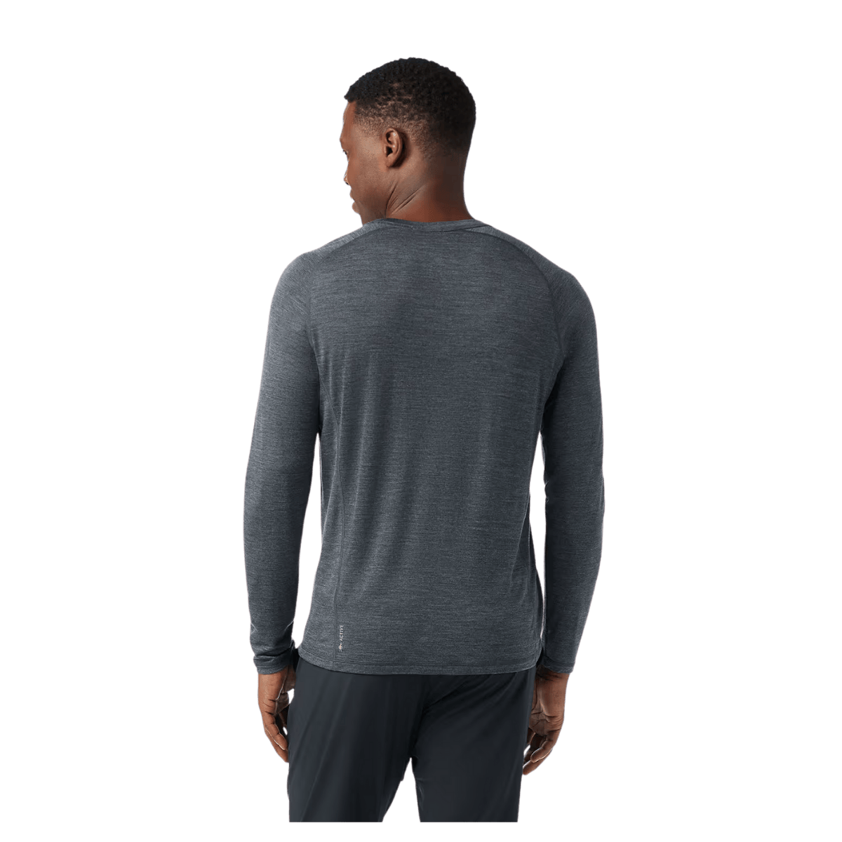 SMARTWOOL MEN'S ACTIVE ULTRALITE LONGSLEEVE - CHARCOAL HEATHER - BACK VIEW