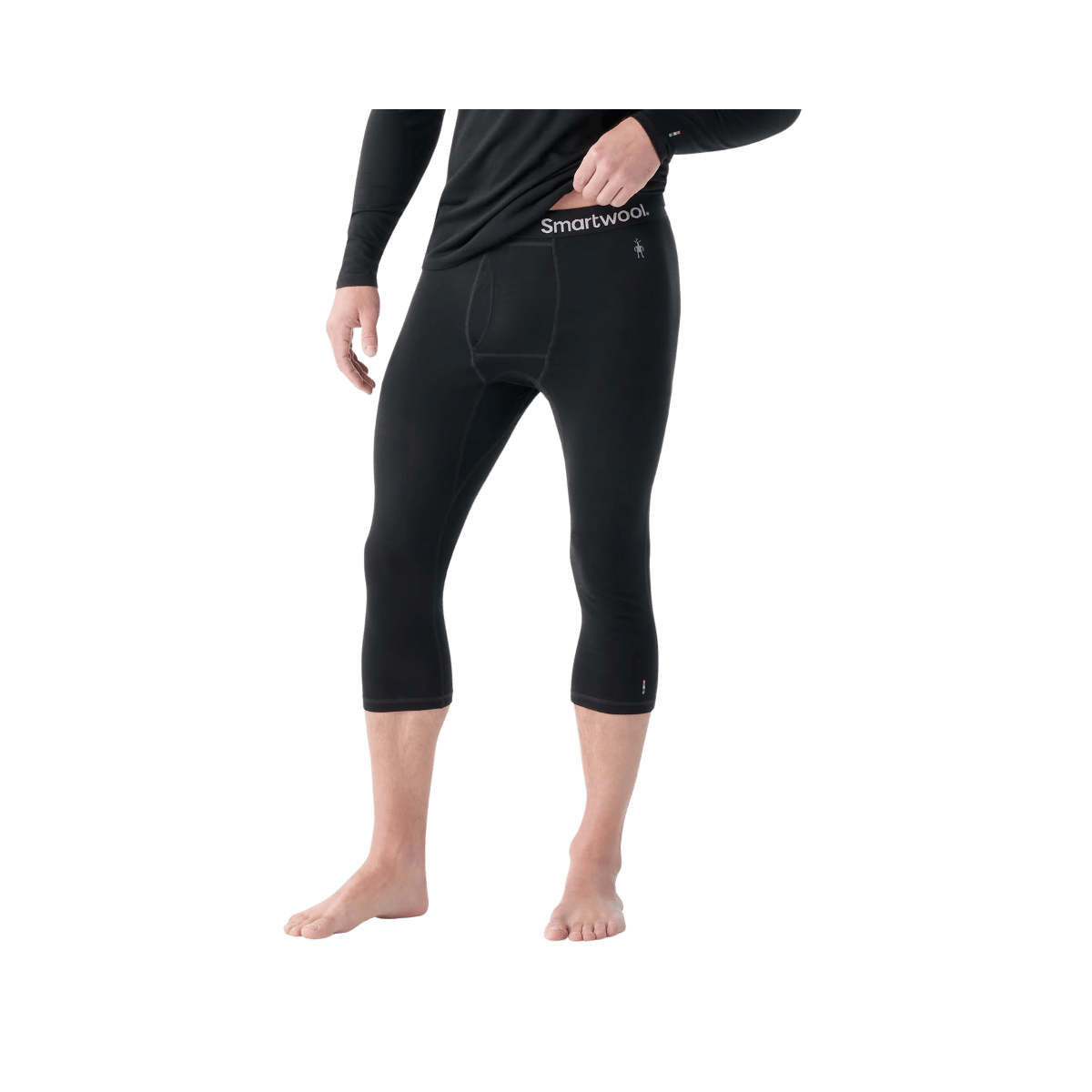 SMARTWOOL MEN'S CLASSIC ALL-SEASON MERINO BASE LAYER 3/4 BOTTOM - BLACK - FRONT VIEW