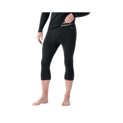SMARTWOOL MEN'S CLASSIC ALL-SEASON MERINO BASE LAYER 3/4 BOTTOM - BLACK - FRONT VIEW