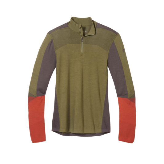SMARTWOOL MEN'S INTRAKNIT MERINO COLOR BLOCK 1/4 ZIP - WINTER MOSS/SHALE