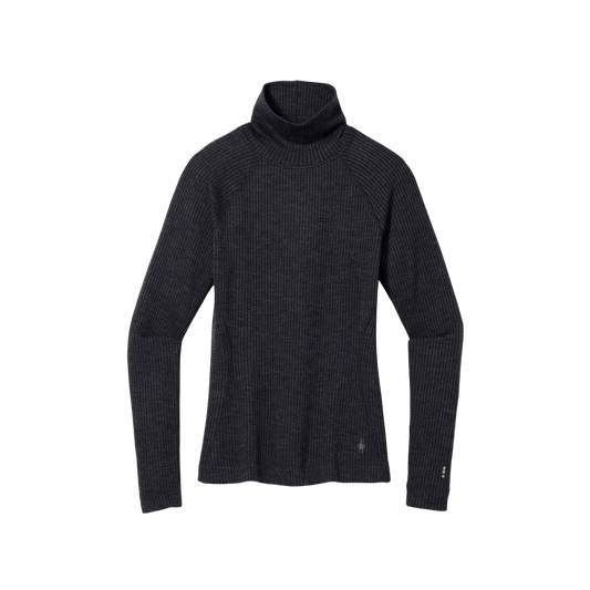 SMARTWOOL WOMEN'S MERINO RIB TURTLENECK - CHARCOAL HEATHER - PRODUCT DETAIL VIEW