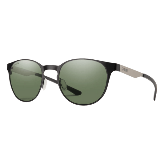 SMITH EASTBANK METAL SUNGLASSES MATTE BLACK SILVER/CHROMA POP POLARIZED GRAY GREEN FRONT SIDE VIEW