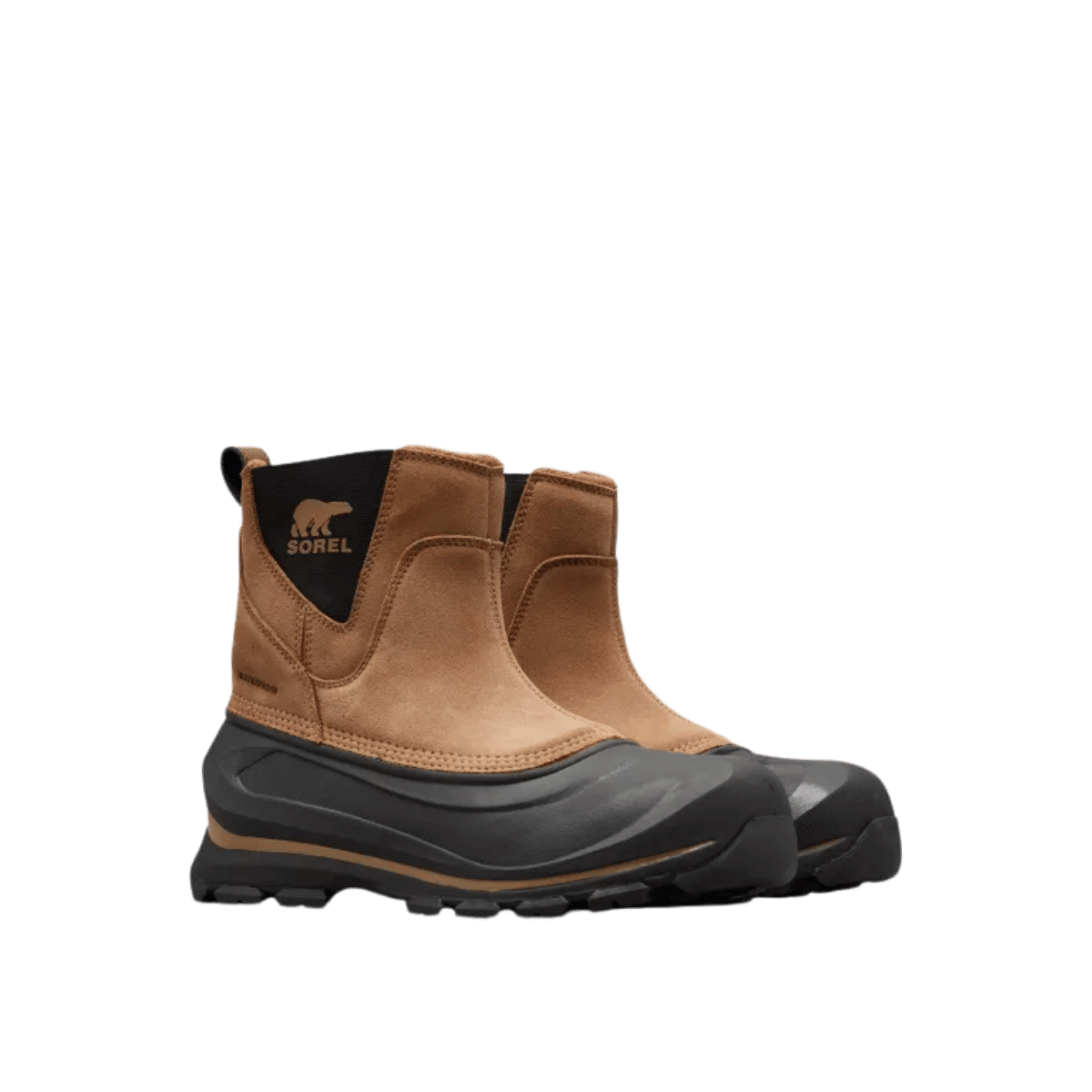 SOREL MEN'S BUXTON WATERPROFF PULL-ON BOOTS - DELTA/BLACK - FRONT ANGLED PAIR VIEW