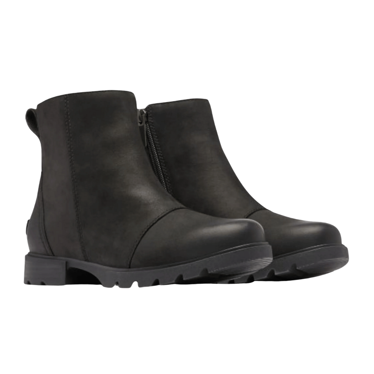 SOREL WOMEN'S EMELIE III ZIP WATERPROOF BOOTS - BLACK - ANGLE VIEW DISPLAYING PAIR