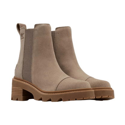SOREL WOMEN'S JOAN NOW CHELSEA BOOTS - OMEGA TAUPE - ANGLE VIEW DISPLAYING PAIR