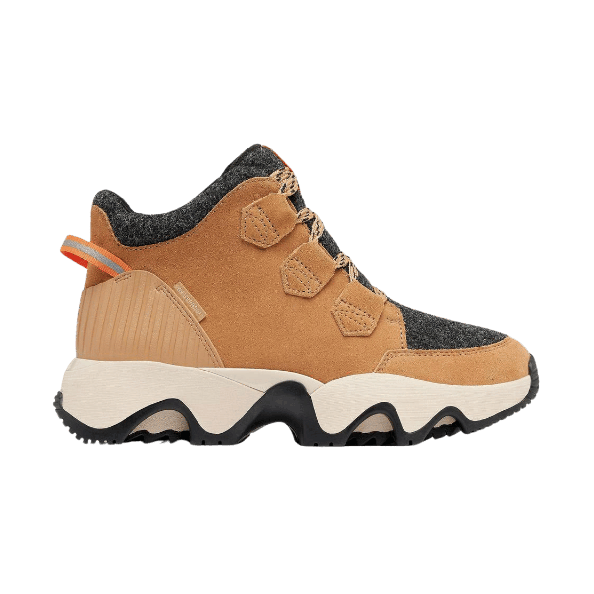 SOREL WOMEN'S KINETIC IMPACT CARIBOU PLUS WATERPROOF BOOT - TAWNY BUFF - RIGHT SIDE VIEW