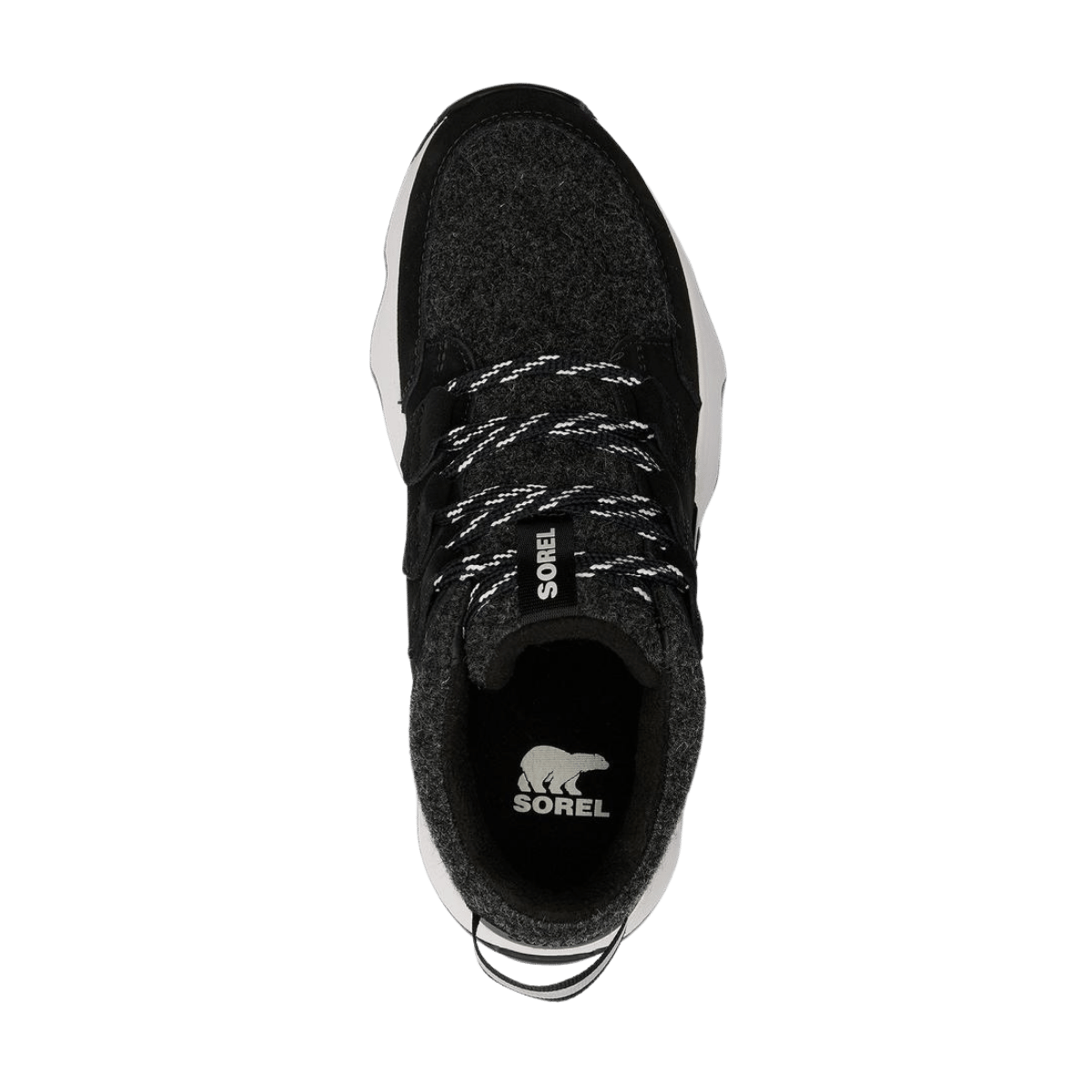 SOREL WOMEN'S KINETIC IMPACT CARIBOU PLUS WATERPROOF BOOT - BLACK/SEA SALT - TOP VIEW