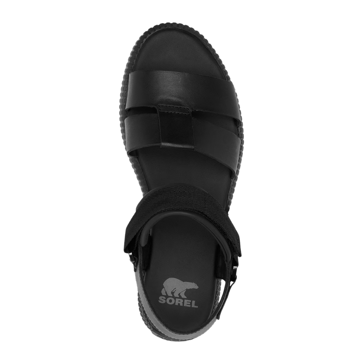 SOREL WOMEN'S ONA AVE ANKLE STRAP FLAT SANDAL - BLACK - TOP VIEW