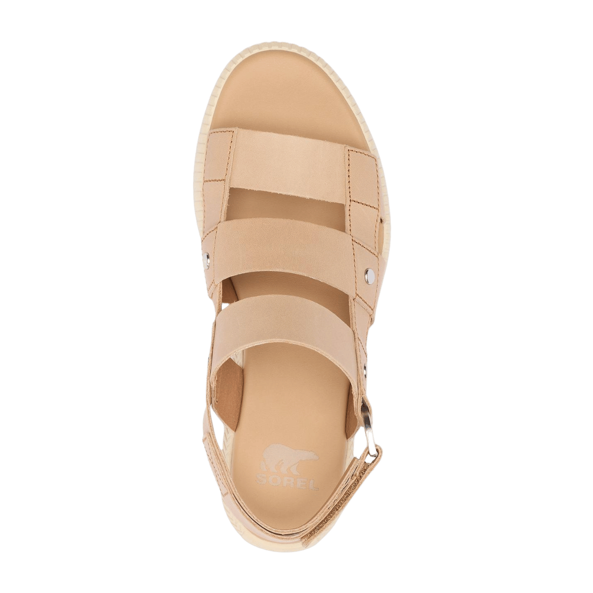 SOREL WOMEN'S ONA AVE SLING BACK FLAT SANDAL - HONEST BEIGE - TOP VIEW