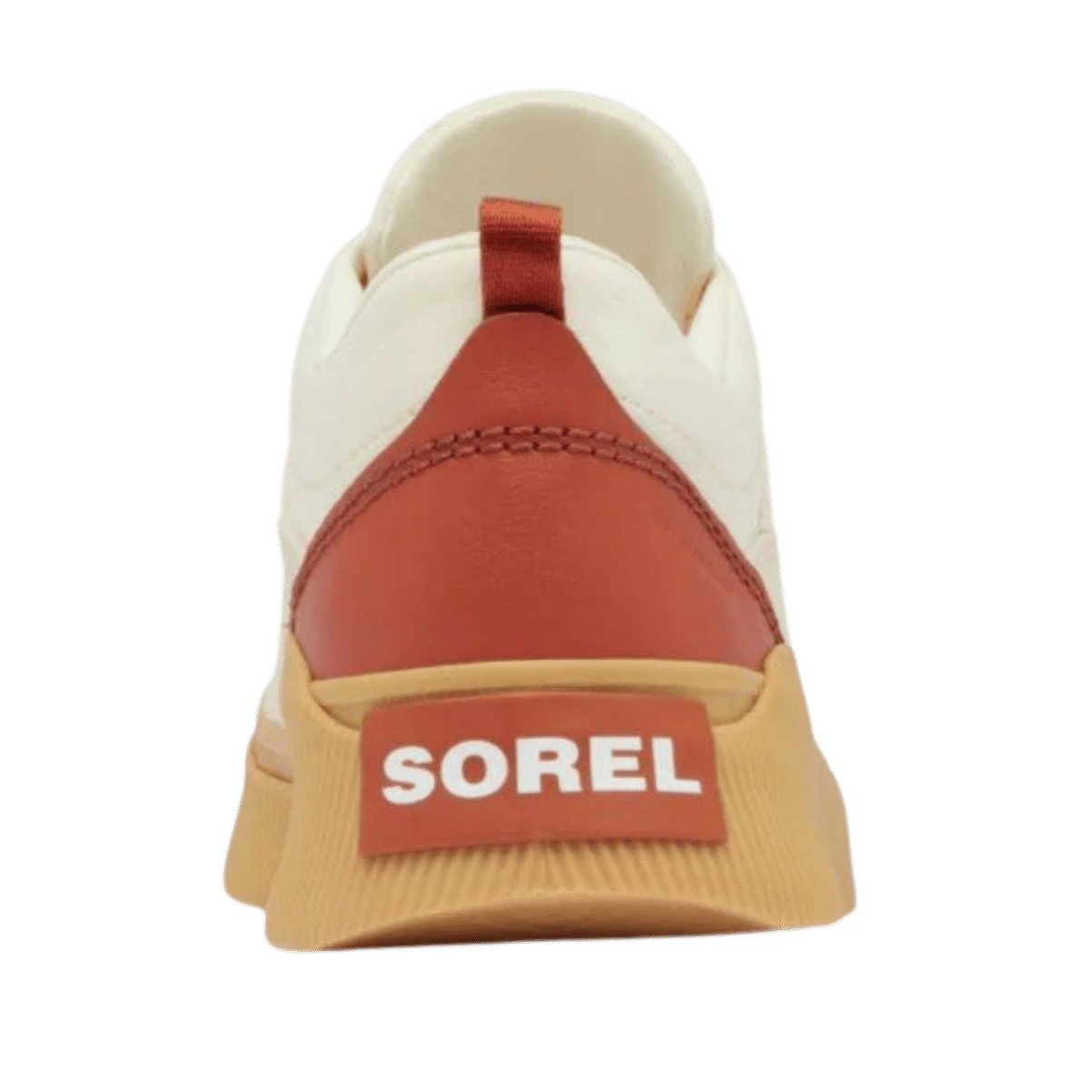 SOREL WOMEN'S OUT N ABOUT IV LOW WATERPROOF SNEAKER - HONEY WHITE - BACK VIEW