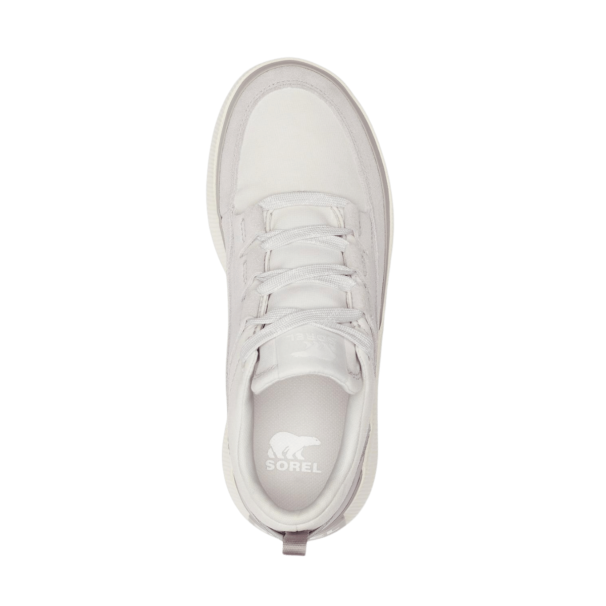 SOREL WOMEN'S OUT N ABOUT IV WATERPROOF LOW SNEAKER - MOONSTONE/SEA SALT - TOP VIEW