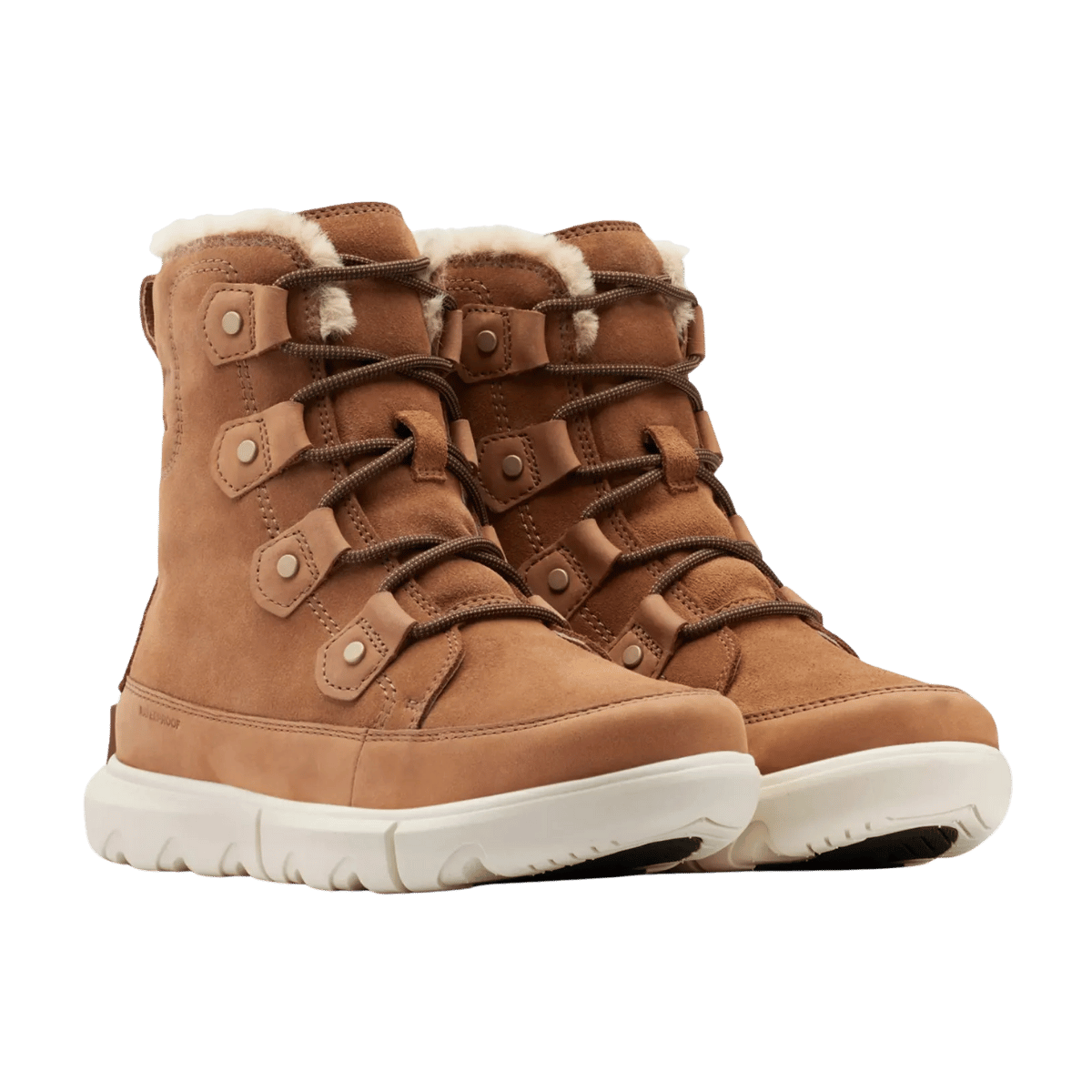 SOREL WOMEN'S EXPLORER II JOAN WATERPROOF BOOTS - VELVET TAN - FRONT ANGLED PAIR VIEW