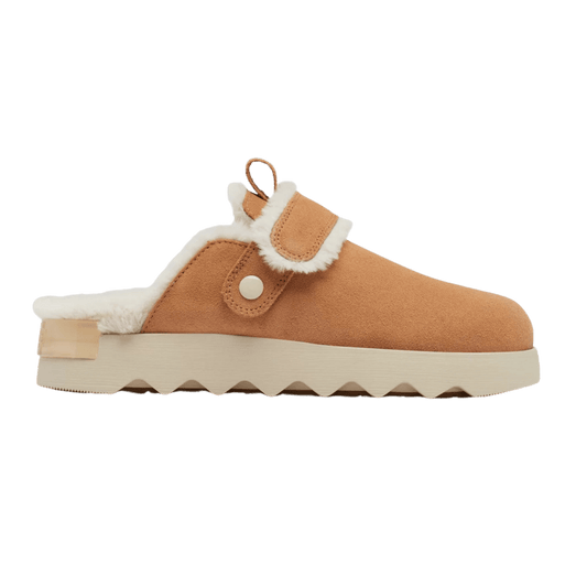 SOREL WOMEN'S VIIBE SUEDE COZY CLOG- TAWNY BUFF - SIDE VIEW
