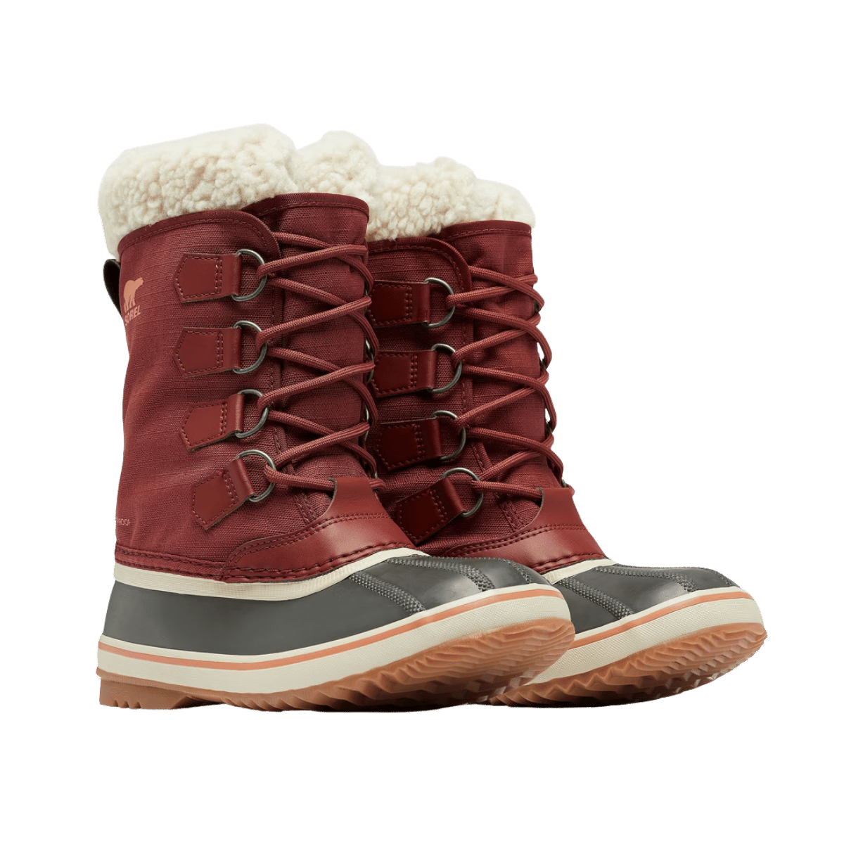 SOREL WOMEN'S WINTER CARNIVAL WATERPROOF BOOT - SPICE/GUM 10 - ANGLED PAIR VIEW