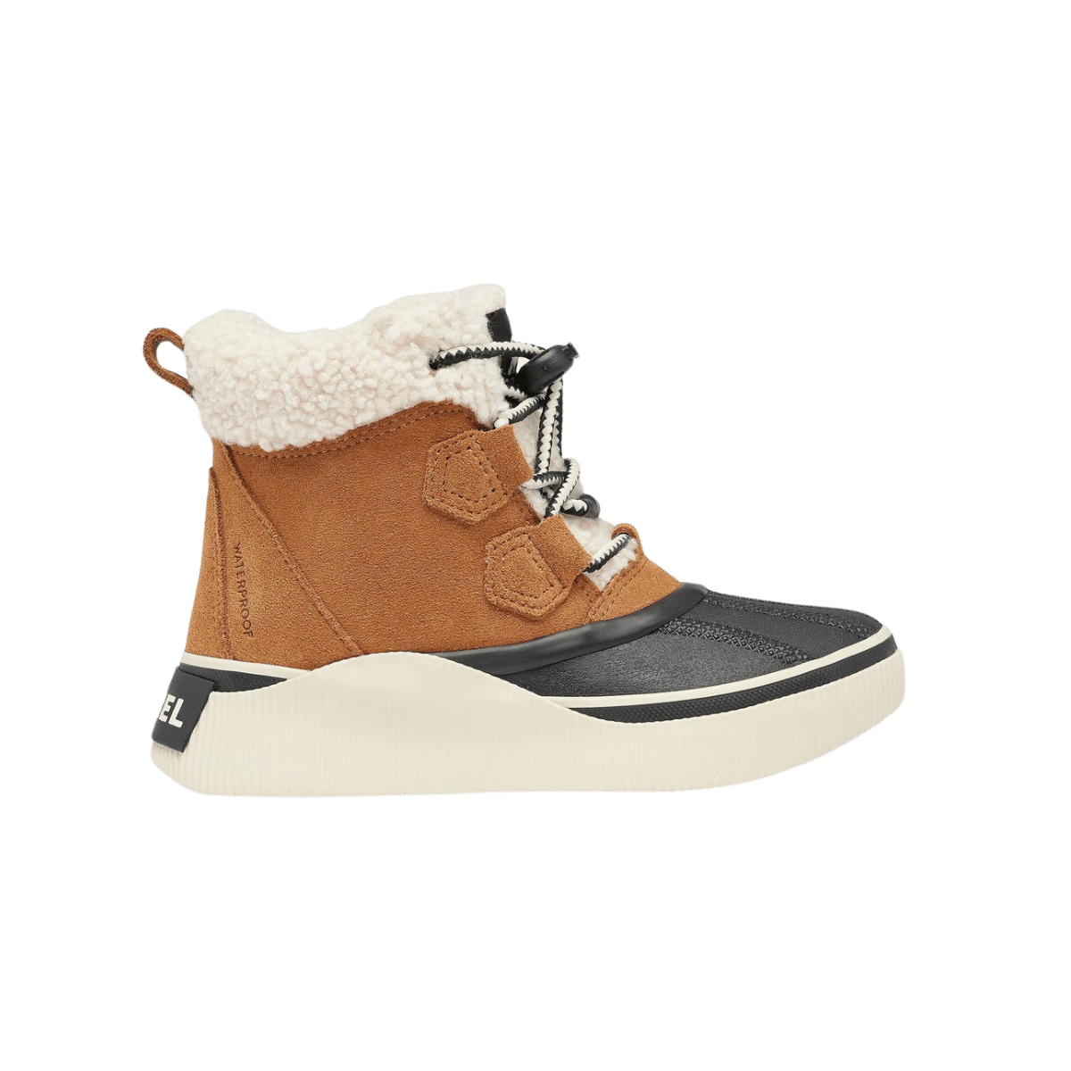 SOREL YOUTH OUT N ABOUT IV CHILLZ WATERPROOF BOOTS - TAFFY BLACK - SIDE VIEW