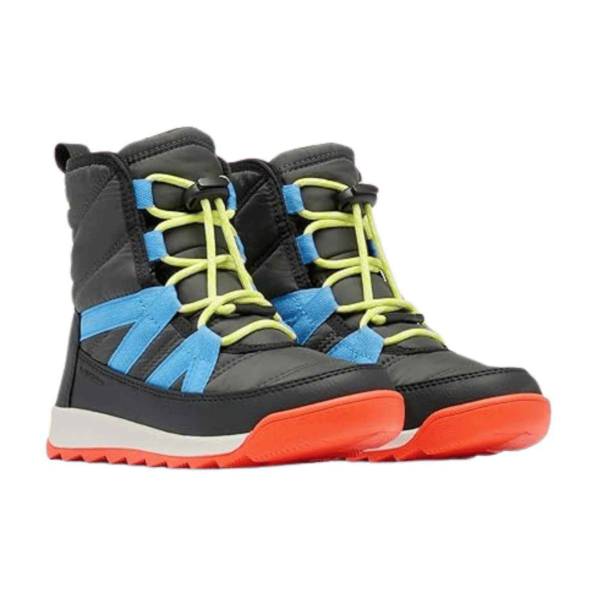 SOREL YOUTH WHITNEY II PLUS LACE WATERPROOF SNOW BOOTS - JET/BLACK - FRONT ANGLED PAIR VIEW