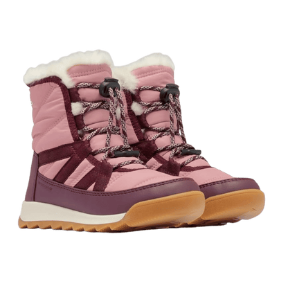 SOREL YOUTH WHITNEY II PLUS LACE WATERPROOF SNOW BOOTS - DAZED MAUVE - FRONT ANGLED PAIR VIEW