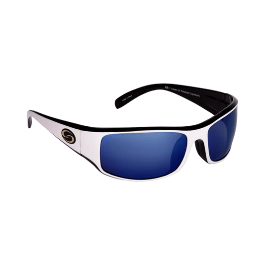 STRIKE KING S11 OKEECHOBEE SUNGLASSES - WHITE BLACK/BLUE MIRROR