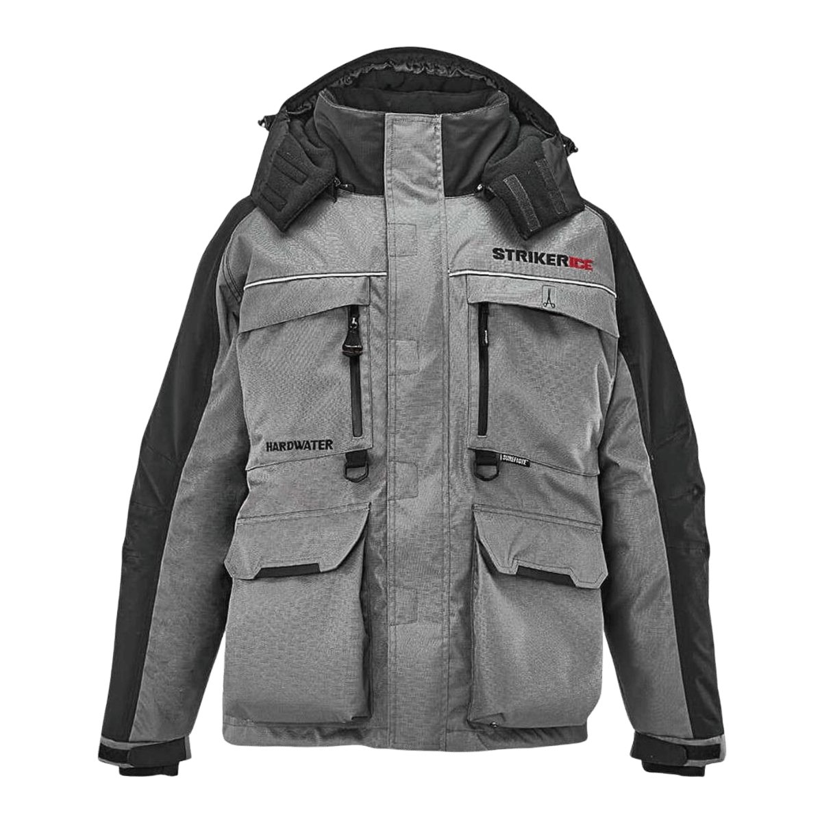 STRIKER BRANDS HARDWATER JACKET GRAY/BLACK FRONT VIEW