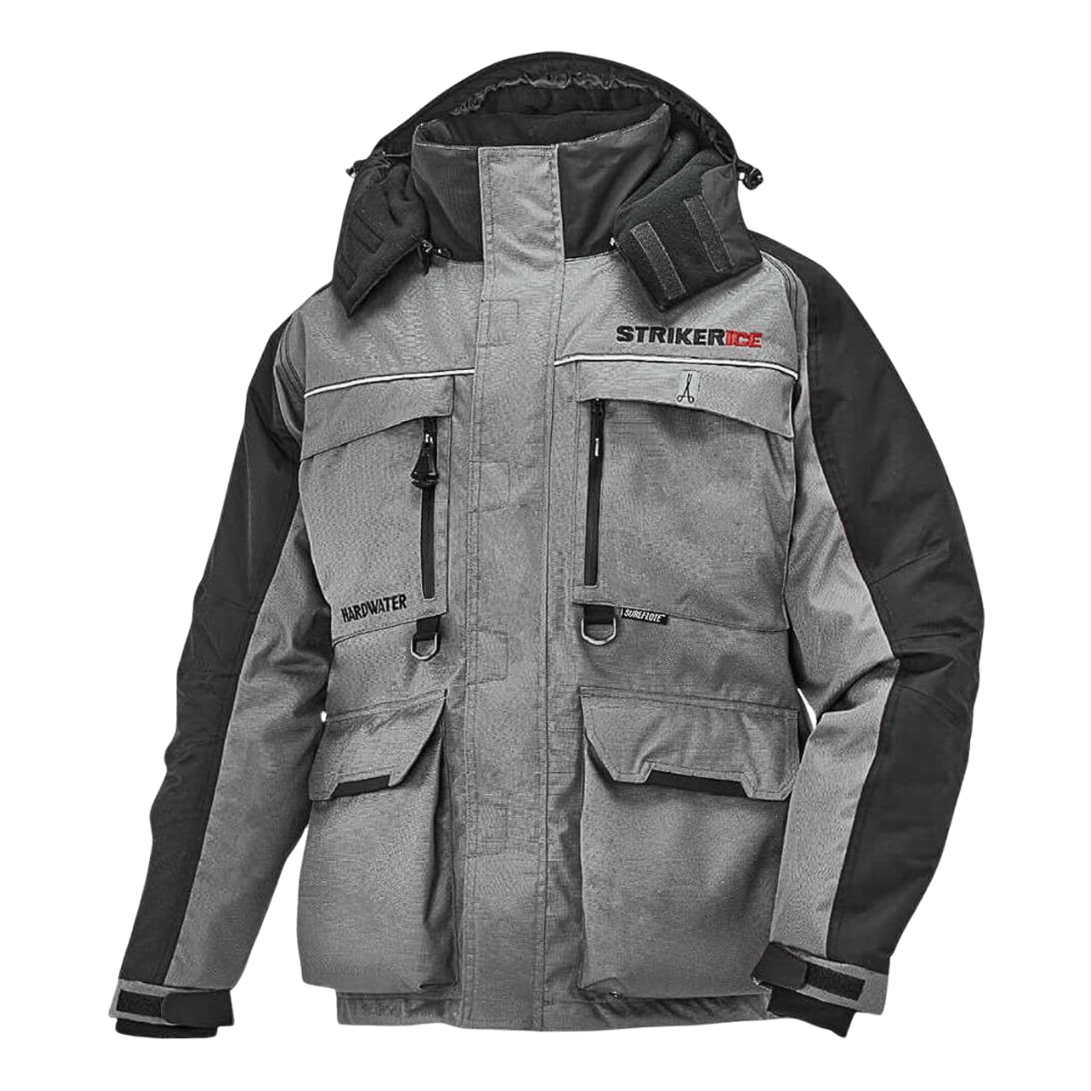 STRIKER BRANDS HARDWATER JACKET GRAY/BLACK FRONT SIDE VIEW