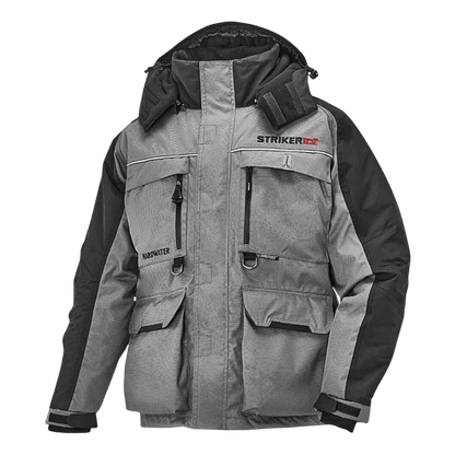 STRIKER BRANDS HARDWATER JACKET GRAY/BLACK FRONT SIDE VIEW