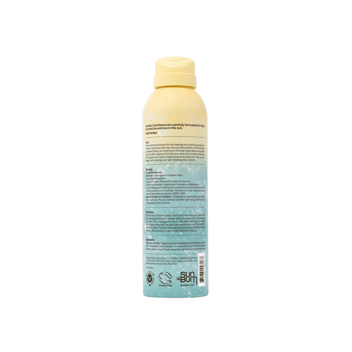 SUN BUM AFTER SUN COOL DOWN SPRAY - 6 OZ / 170 g back side of product.