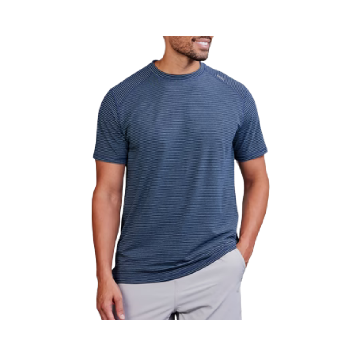 TASC CARROLLTON TEE MINI STRIPE NAVY HEATHER BLUE