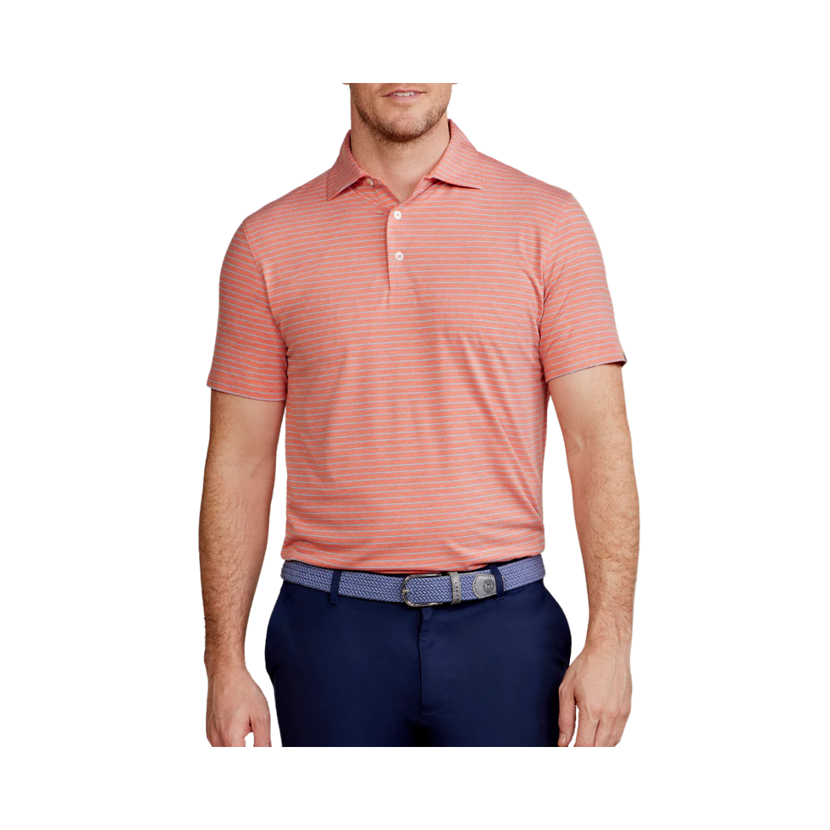 TASC CLOUD POLO BROOKLINE STRIPE HIBISCUS HEATHER BLUE