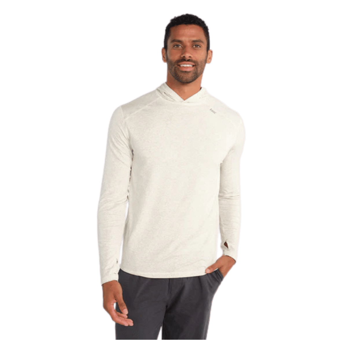 TASC MEN'S CARROLLTON LIGHTWEIGHT FITNESS HOODIE W/ UPF 50+ - MINERAL HTHR - FRONT VIEW WW
