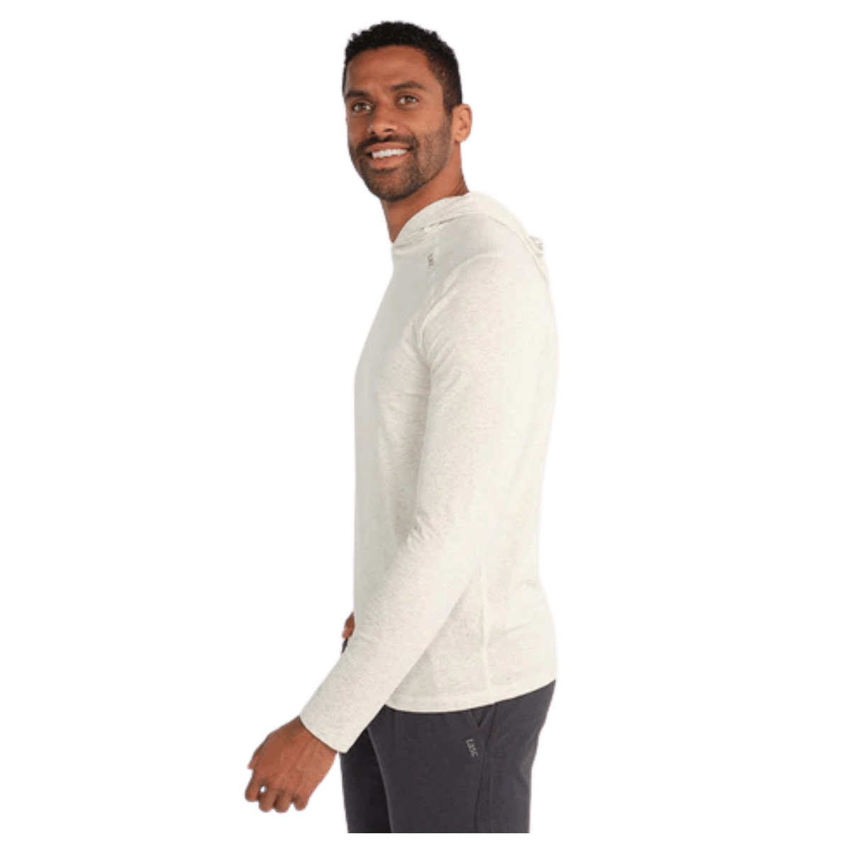 TASC MEN'S CARROLLTON LIGHTWEIGHT FITNESS HOODIE W/ UPF 50+ - MINERAL HTHR - SIDE VIEW WW