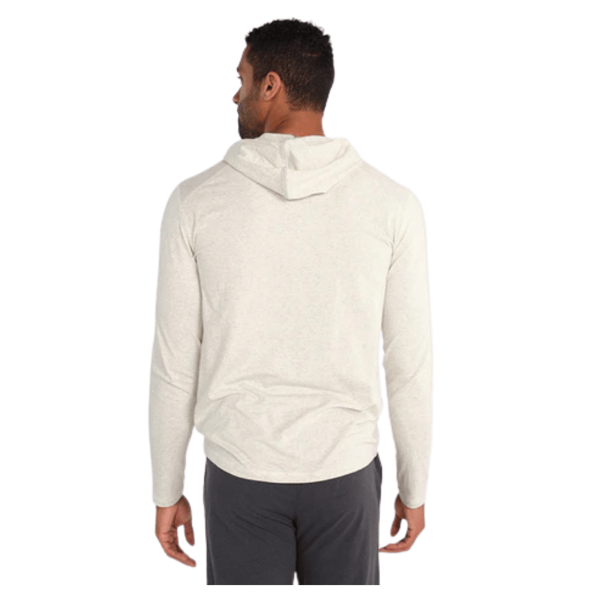 TASC MEN'S CARROLLTON LIGHTWEIGHT FITNESS HOODIE W/ UPF 50+ - MINERAL HTHR - BACK VIEW WW