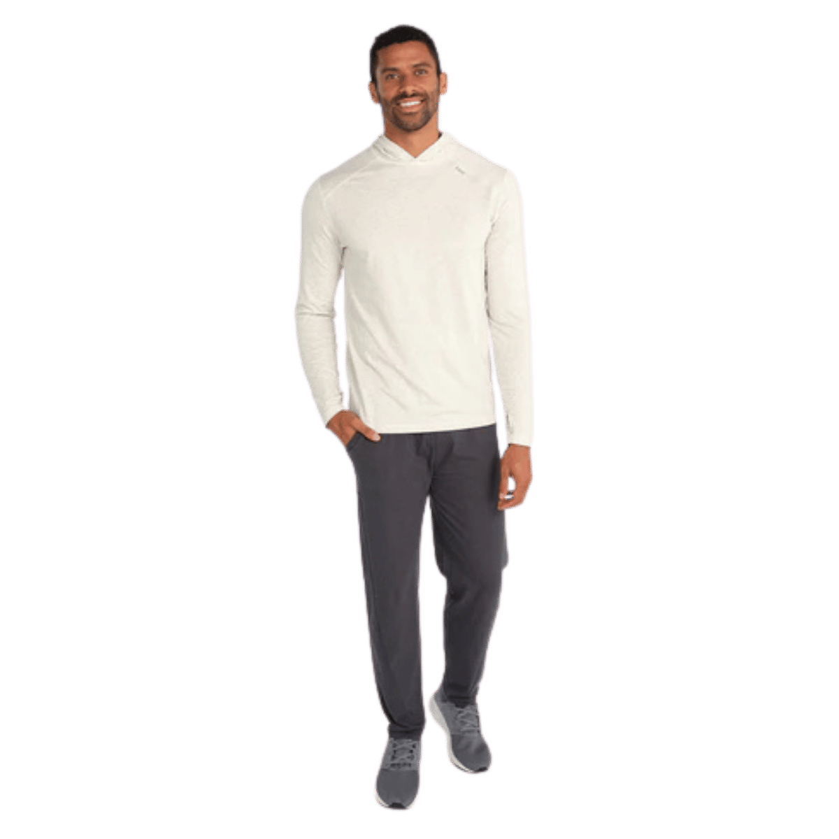 TASC MEN'S CARROLLTON LIGHTWEIGHT FITNESS HOODIE W/ UPF 50+ - MINERAL HTHR - FRONT FULL VIEW WW