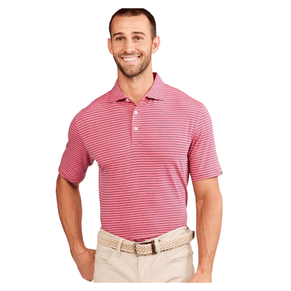 TASC CLOUD POLO BROOKLINE STRIPE - RUBY HEATHER/MARINE BLUE WW FRONT