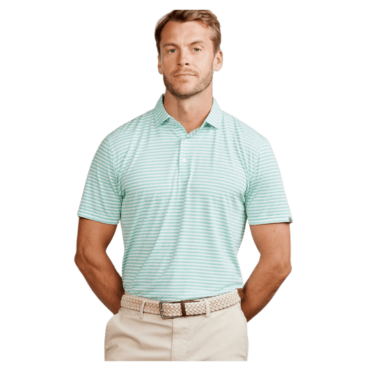 TASC CLOUD POLO BROOKLINE STRIPE - SEA GREEN HEATHER/HEATHER