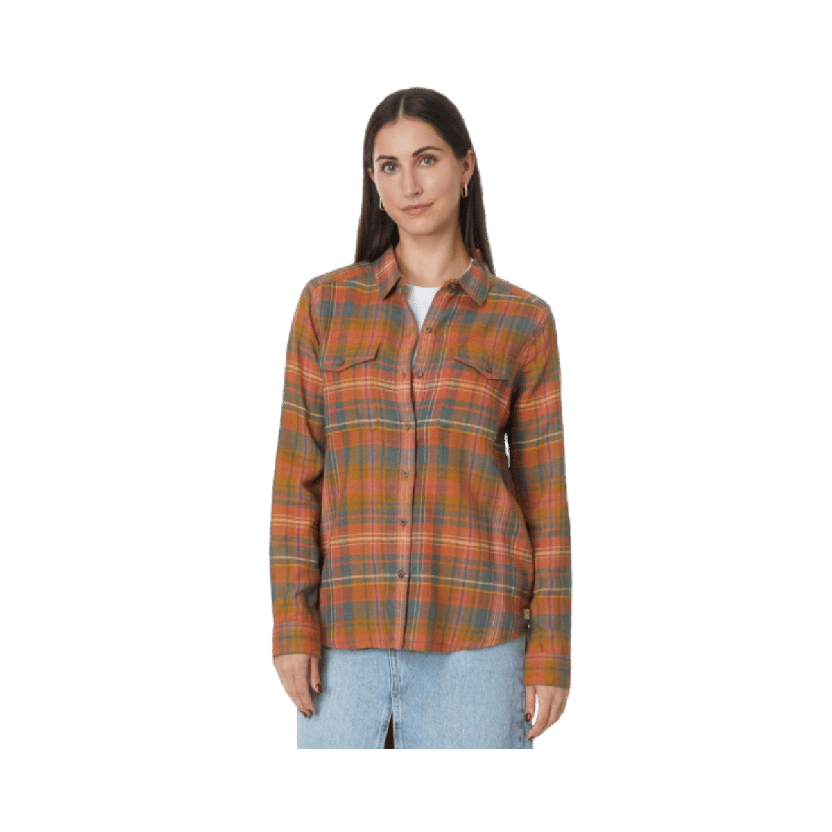 TEAD & CO RE-FORM FLANNEL LONGSLEEVE SHIRT – UMBER MADRAS - FRONT VIEW