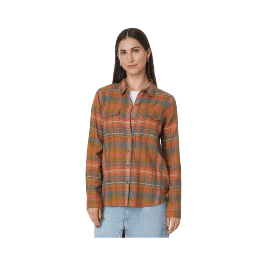 TEAD & CO RE-FORM FLANNEL LONGSLEEVE SHIRT – UMBER MADRAS - FRONT VIEW