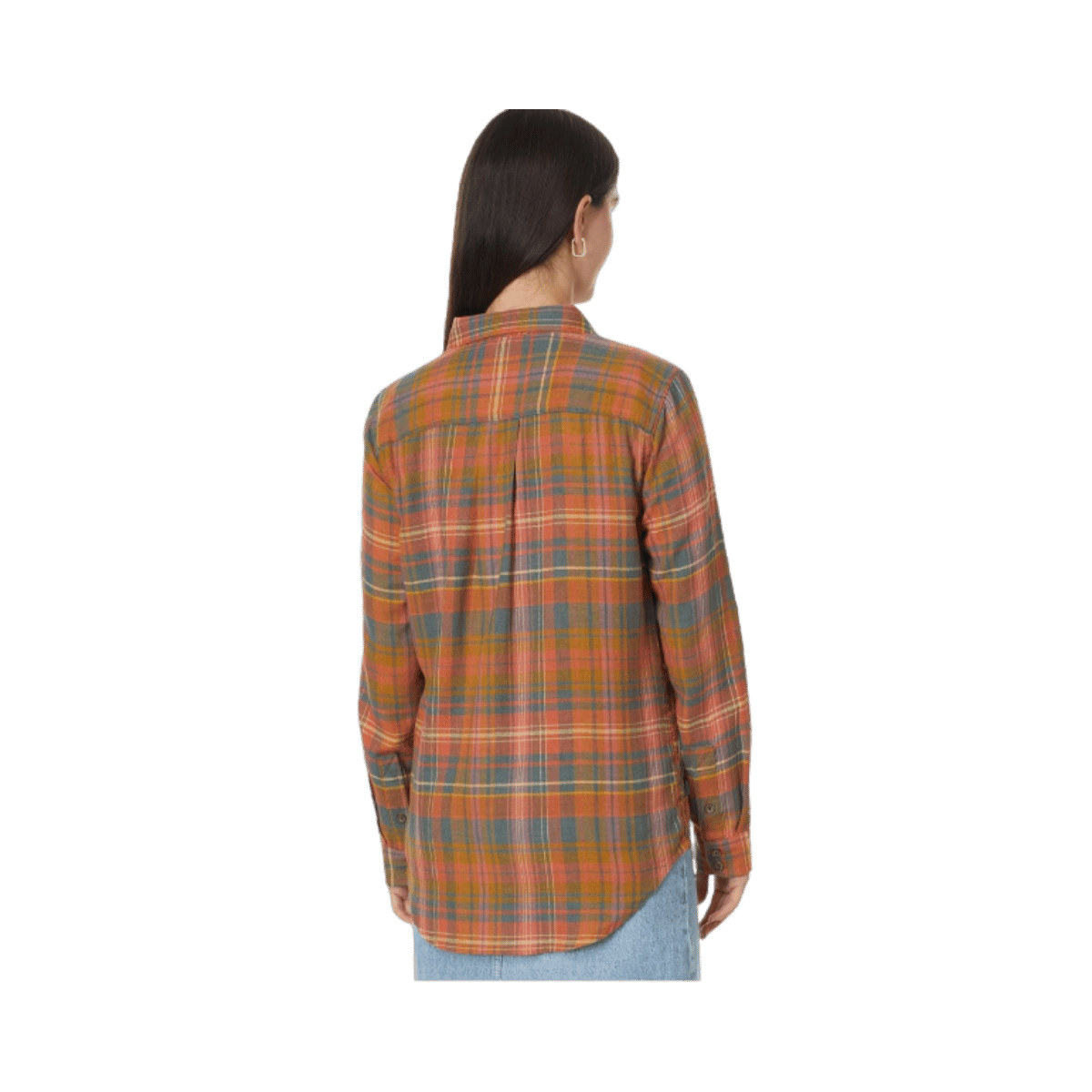 TEAD & CO RE-FORM FLANNEL LONGSLEEVE SHIRT – UMBER MADRAS - BACK VIEW