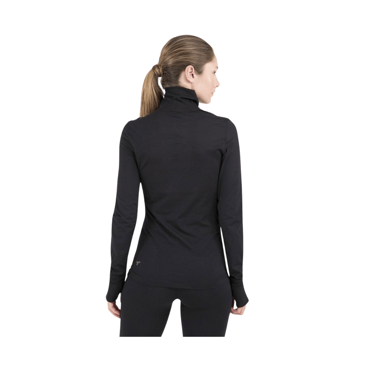 TERRAMAR WOMEN'S CLOUD NINE TURTLE NECK - BLACK - BACK VIEW