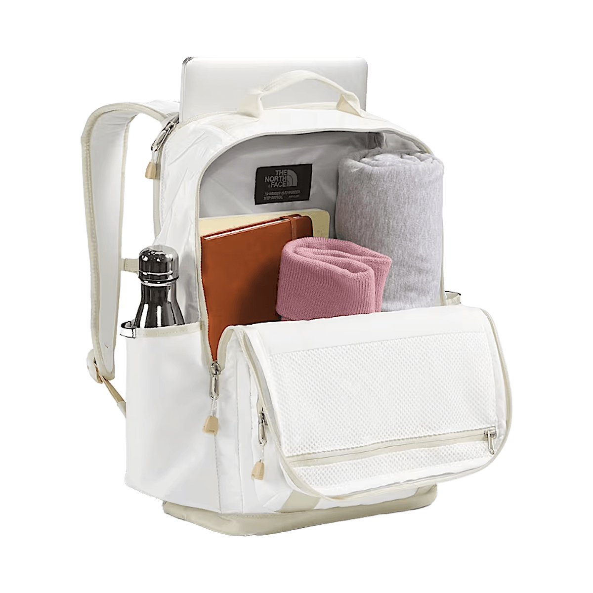 THE NORTH FACE BASE CAMP DAYPACK - WHITE ASH CALACATTA PALE KHAKI - OPEN PACK VIEW