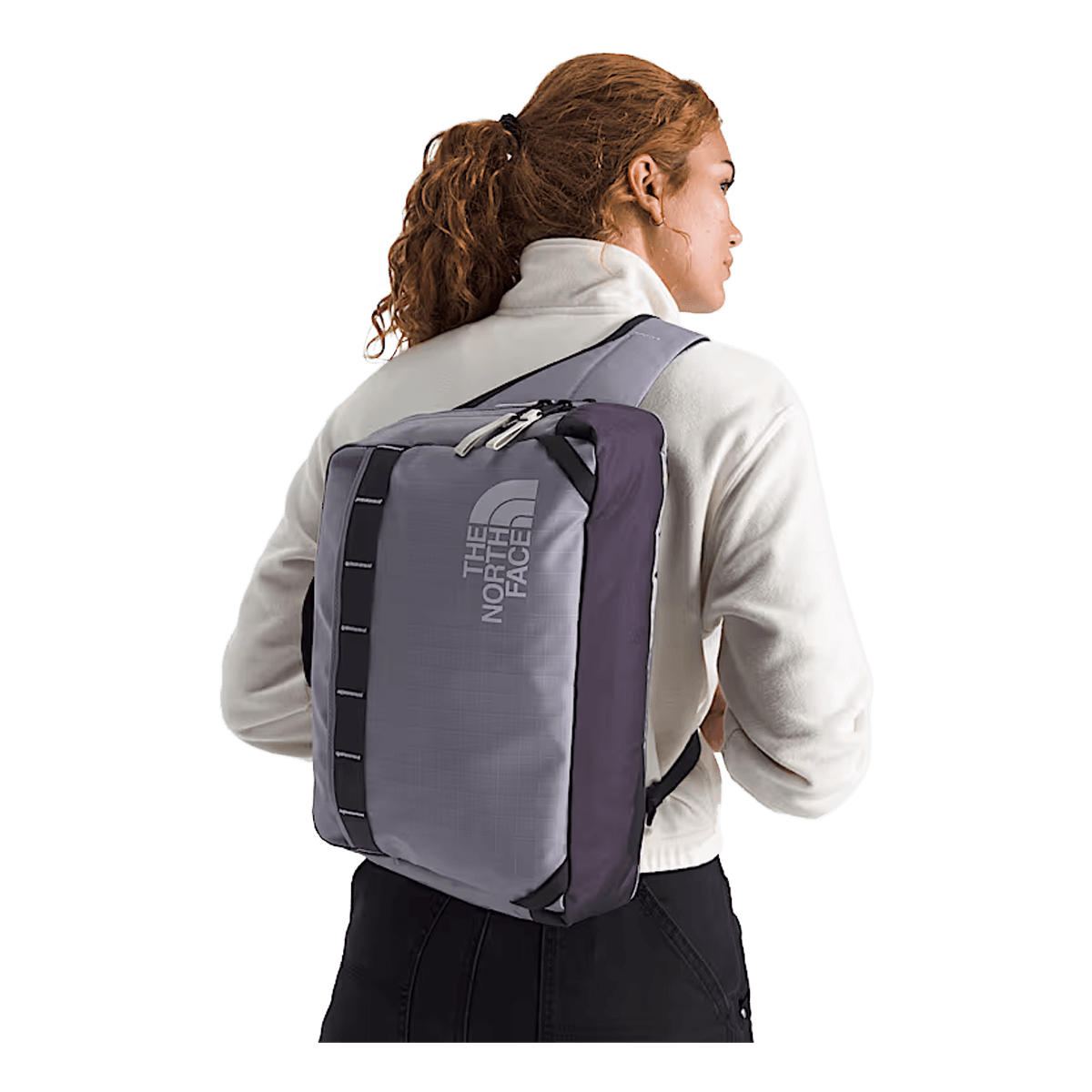 THE NORTH FACE BASE CAMP VOYAGER SLING BAG - TRANSCENDENT GREY ENDLESS DUSK - ON BACK VIEW