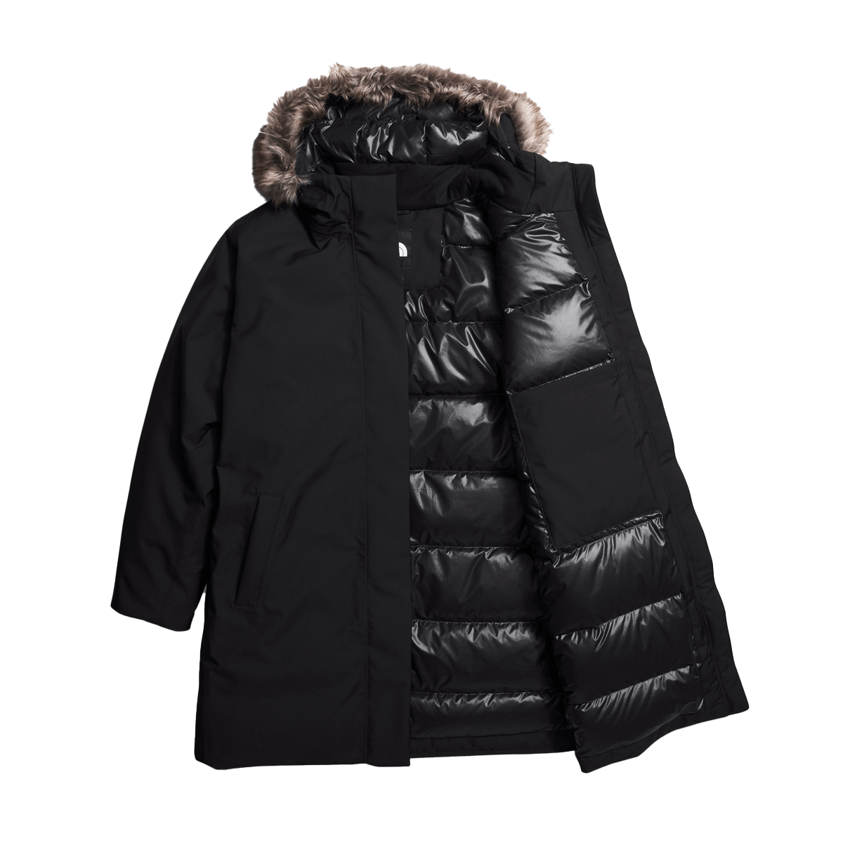 THE NORTH FACE WOMEN'S ARCTIC PARKA - BLACK - UNZIPPED VIEW