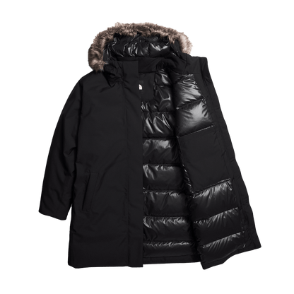 THE NORTH FACE WOMEN'S ARCTIC PARKA - BLACK - UNZIPPED VIEW