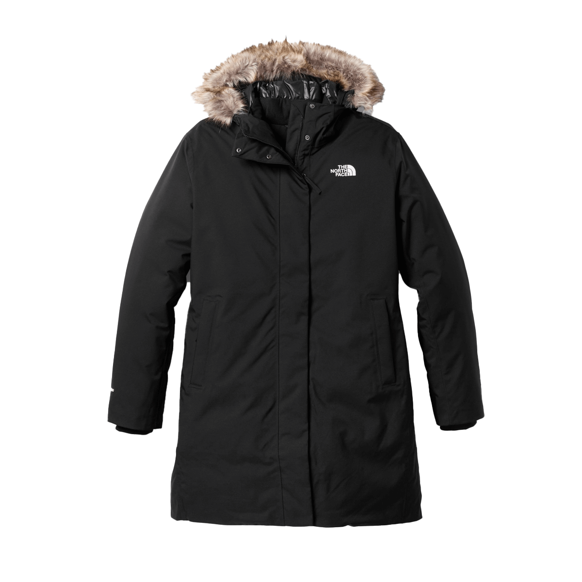 THE NORTH FACE WOMEN'S ARCTIC PARKA - BLACK - ZIPPED VIEW